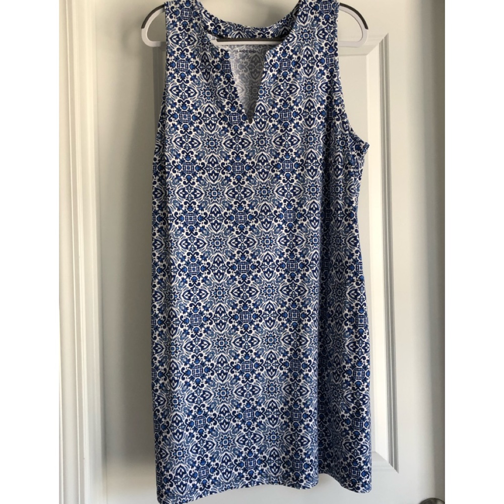 LANDS END JERSEY COTTON TILE PRINT DRESS
